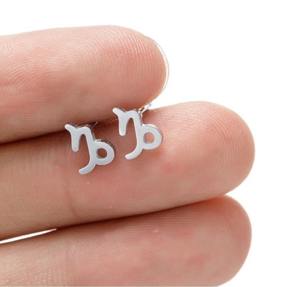 Moon Goddess Emporium Jewelry - 3 For $35 18K White Gold (Rhodium) Unisex Capricorn Zodiac Sign Minimal Earrings